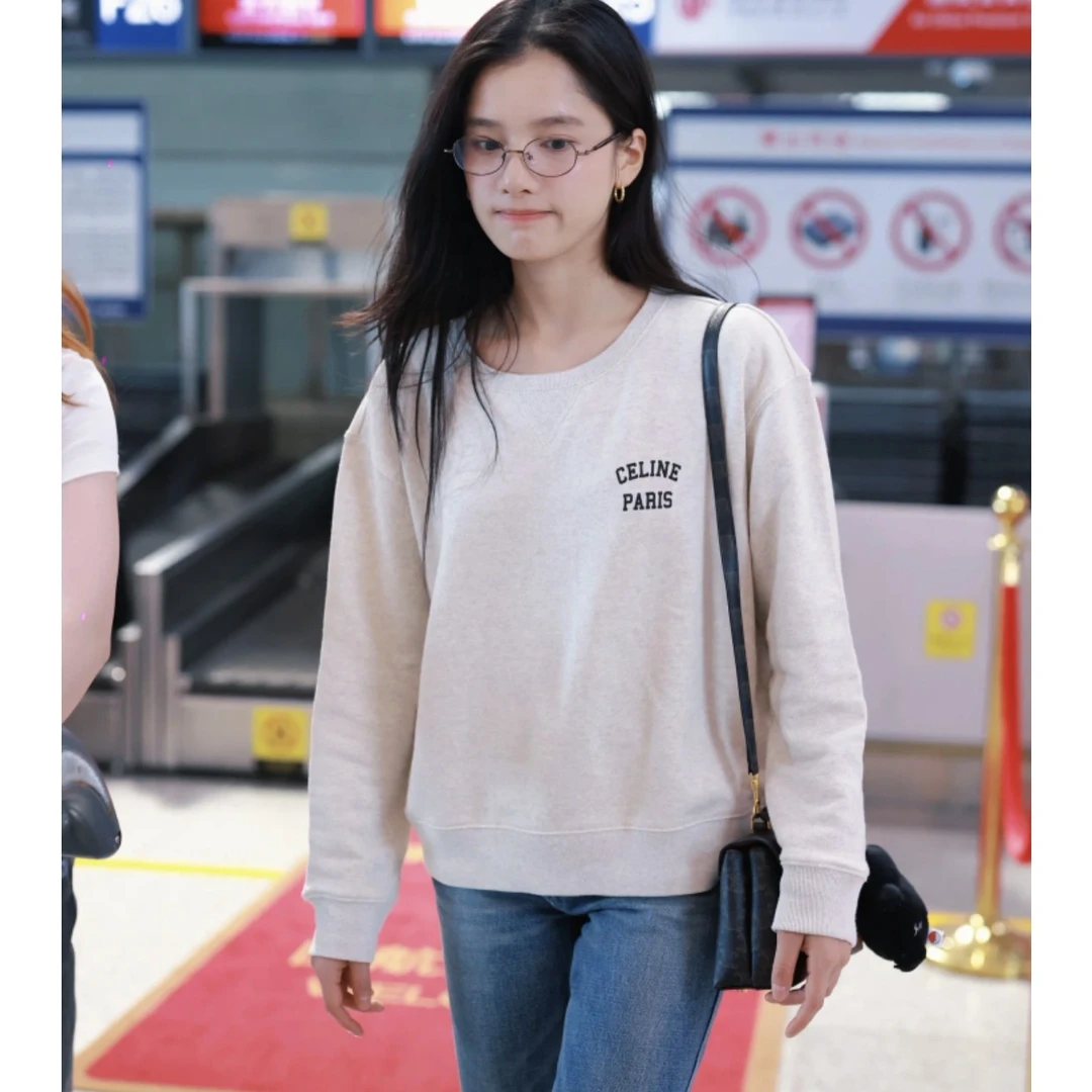 全新未使用 Celine/思琳 Celine LOGO圆领长袖卫衣 浅燕麦S