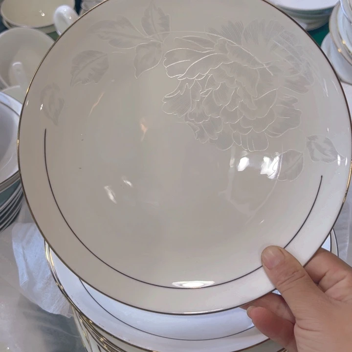 瓷片秒金八寸浅盘五个微瑕