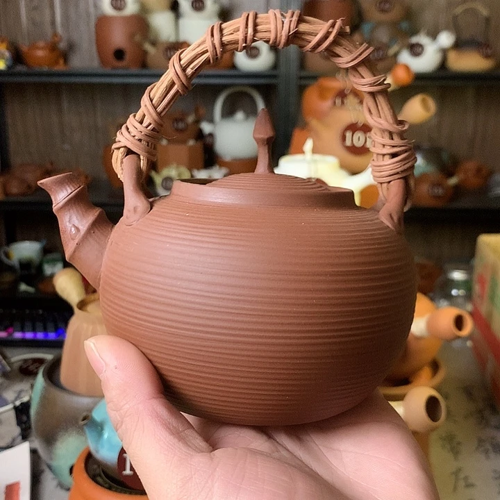 梅姐，紫泥提梁竹节砂铫壶