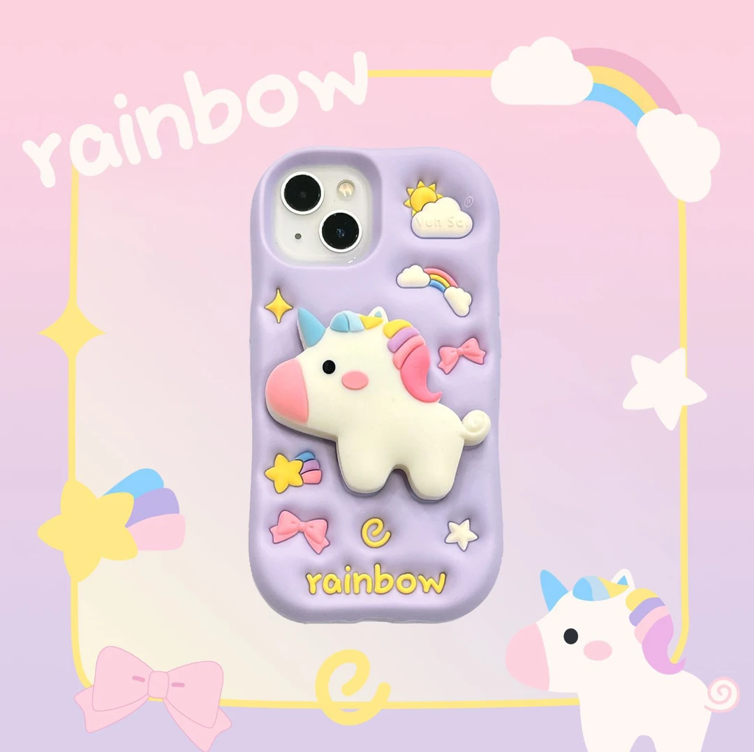 卡通独角兽支架适用苹果多款机型手机壳可爱防摔硅胶软壳立体趣味