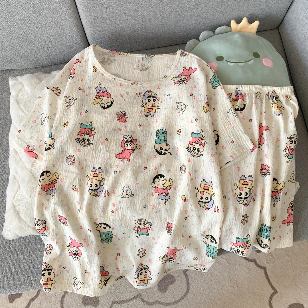 云朵棉夏季睡衣女士可爱卡通圆领短袖短裤夏天少女大码家居服套装