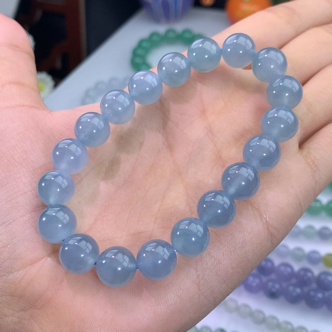 翡翠未镶嵌手链8号 天空蓝手串