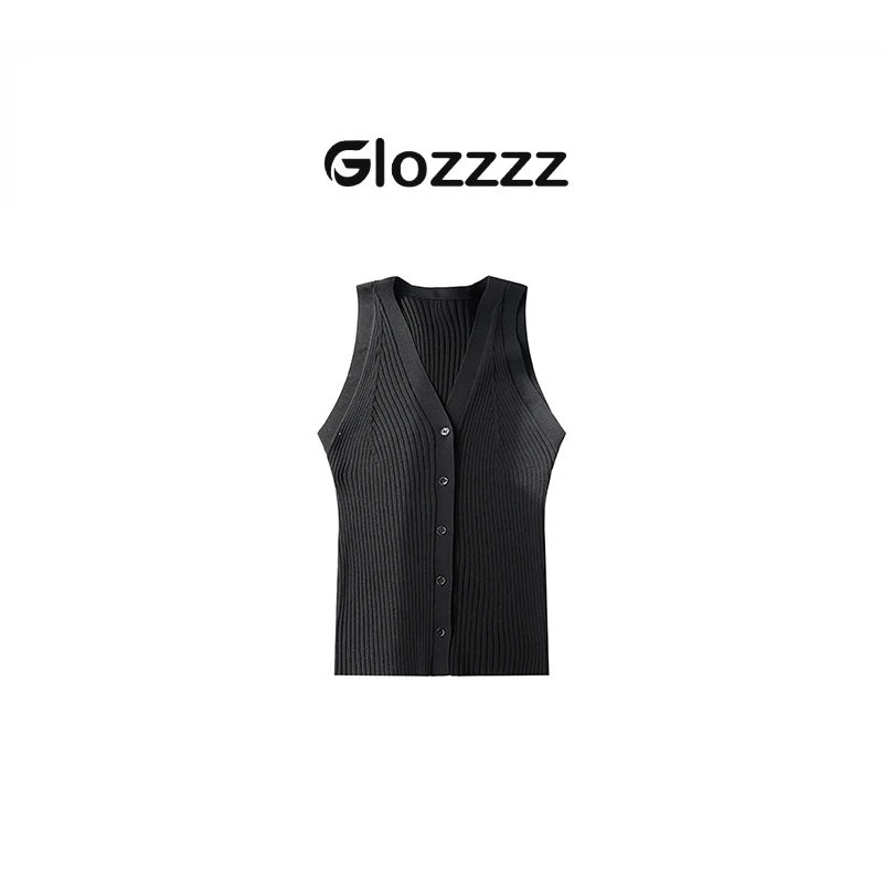 【Glozzzz】温特里纪 复古V领针织气质修身无袖马甲上衣L 413