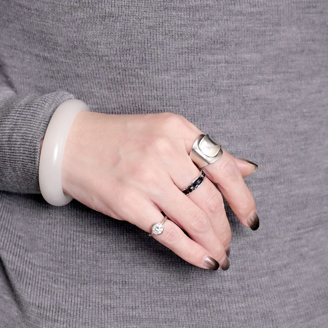 925银戒指 【小冰岛】黑色指环情侣款时尚个性开口戒指陆人甲乙丙