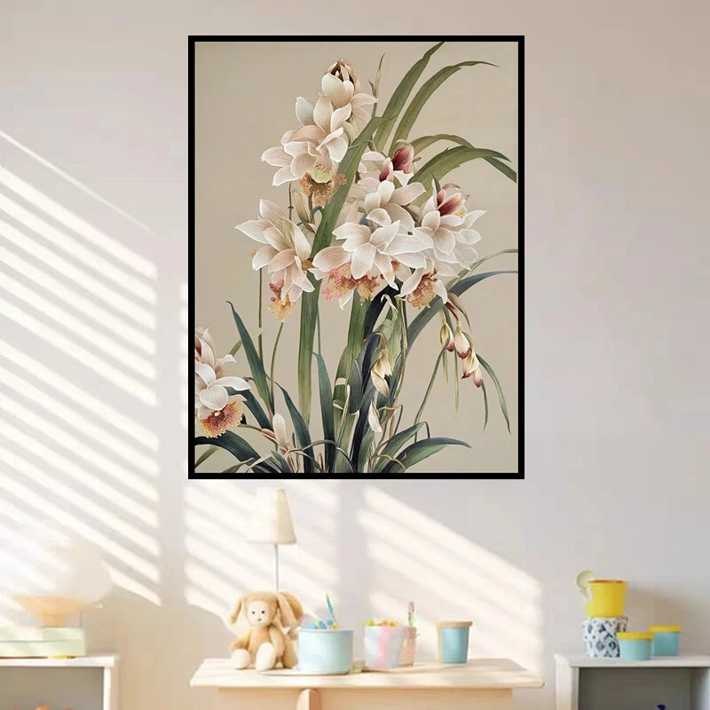 DMC十字绣套件满绣手工客厅卧室植物花卉竖版兰花草2（60色）