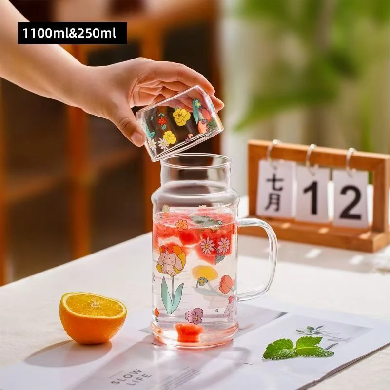 诠释爱【1100ML】省钱风高硼硅耐热玻璃水壶办公室一壶一杯大容量