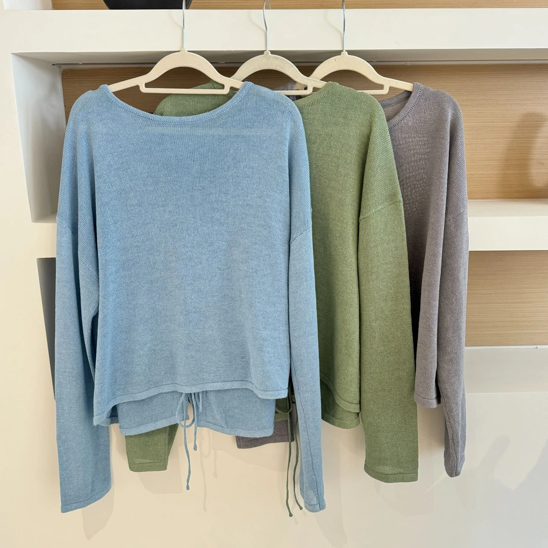 JIUJIU【假日企划】圆领针织衫网红蓝色时尚休闲百搭打底