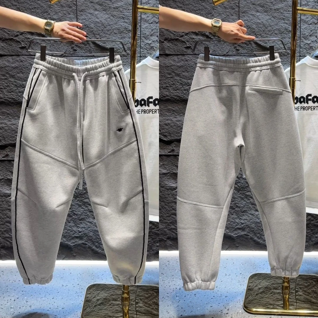 秋季美式休闲休闲卫裤纯色男秋冬新款百搭宽松纯色舒适弯刀束脚潮