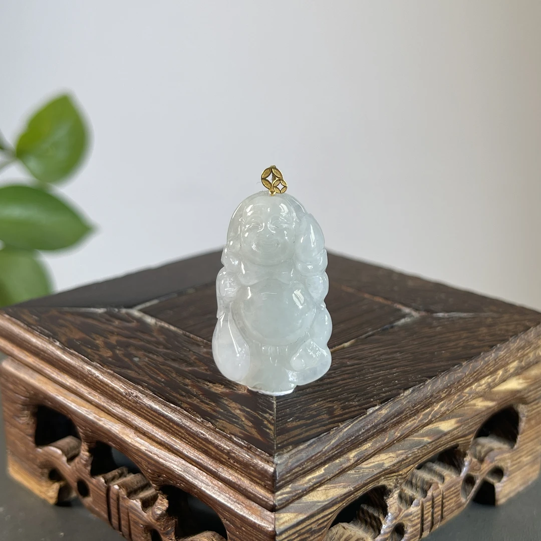 JGB19-22  天然缅甸A货翡翠  18K扣头布袋佛