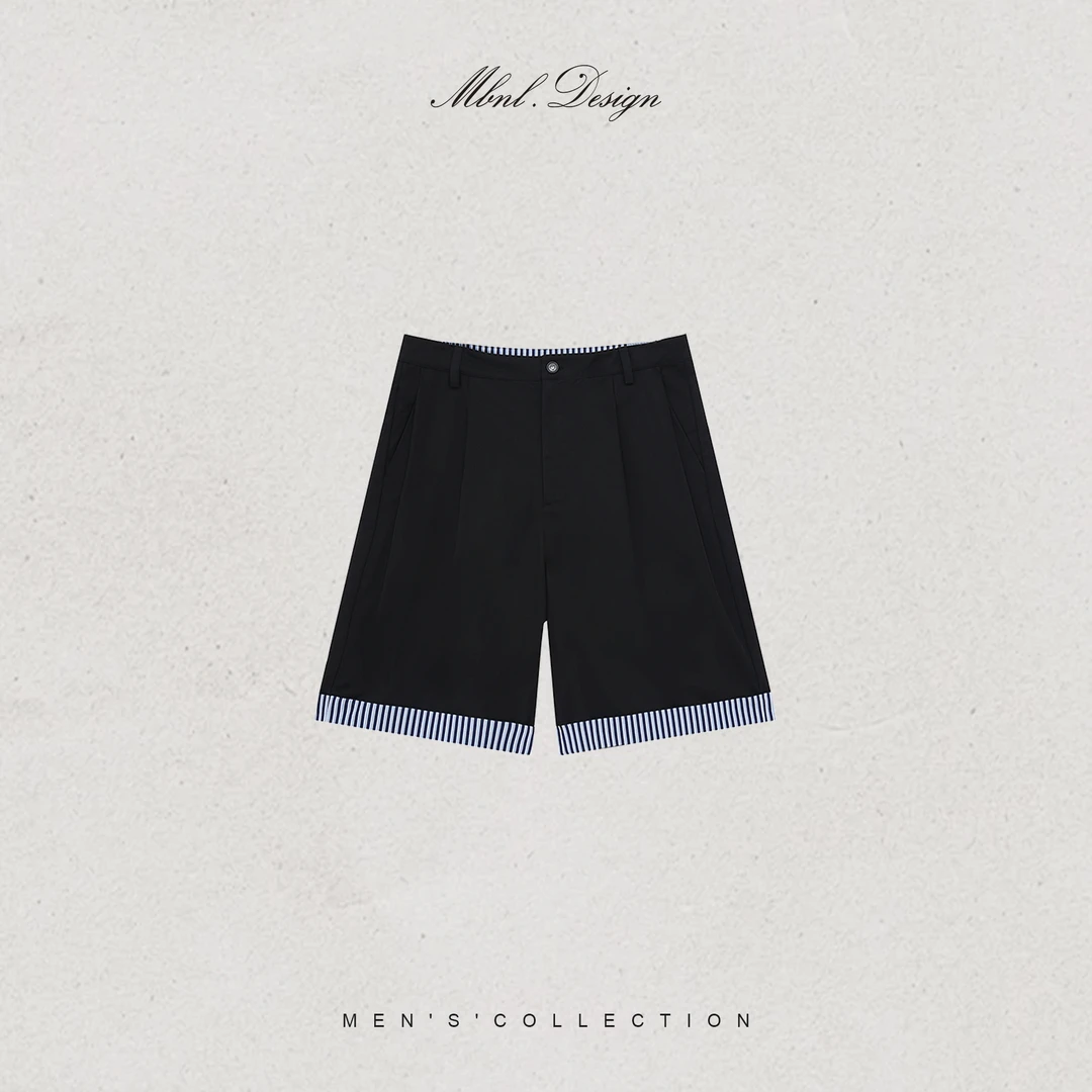 MBNL-F「卷边条纹」秦磊男装夏季直筒黑色五分短裤LL-LKZ2016