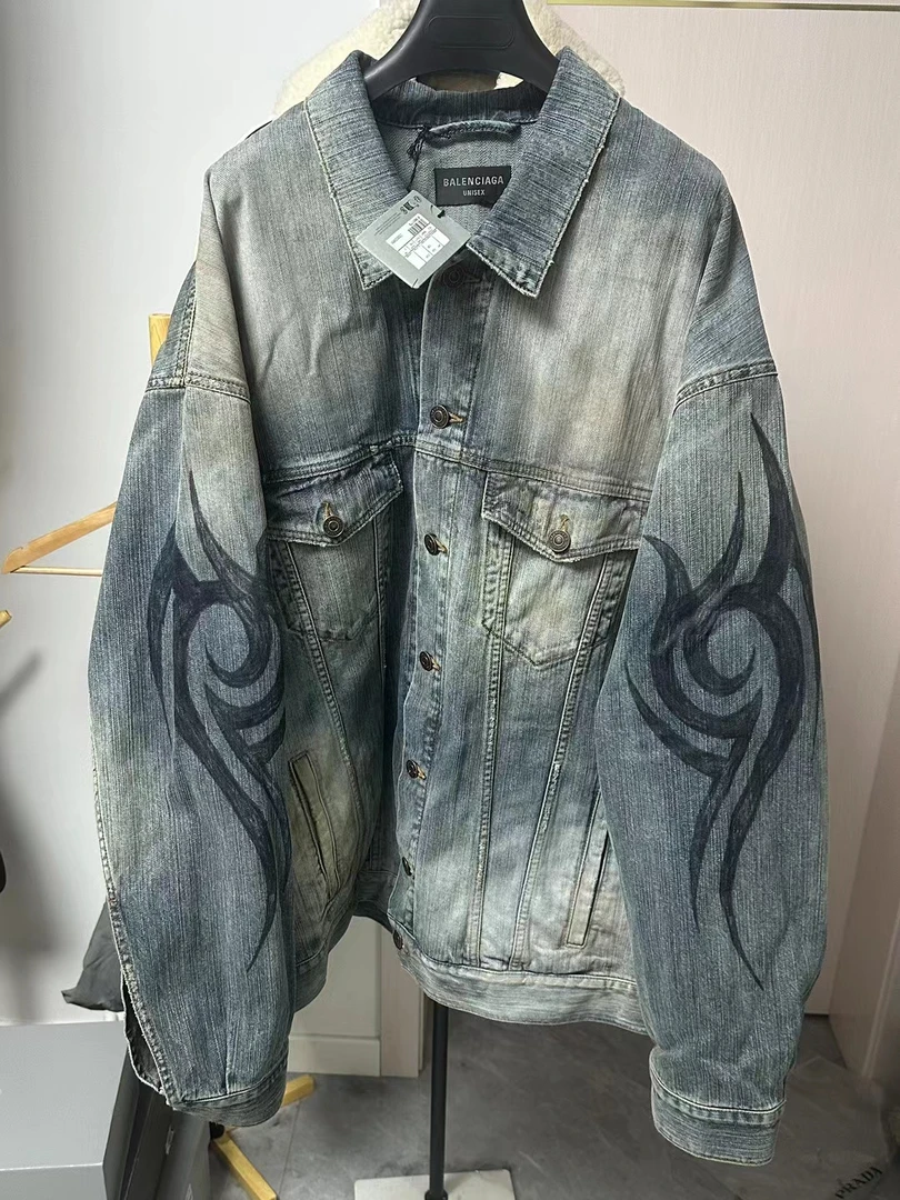 全新未使用 Balenciaga/巴黎世家 2码 Y2k龙纹图腾牛仔夹克外套