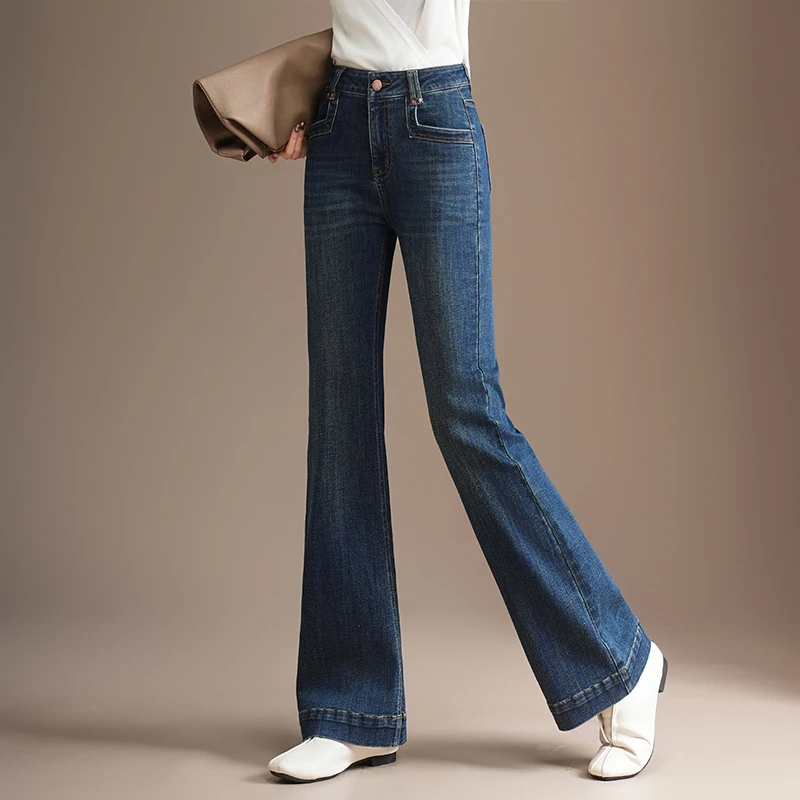 哥弟阿玛施正品2025秋季新款牛仔裤女高腰小个子修身显瘦微喇裤潮