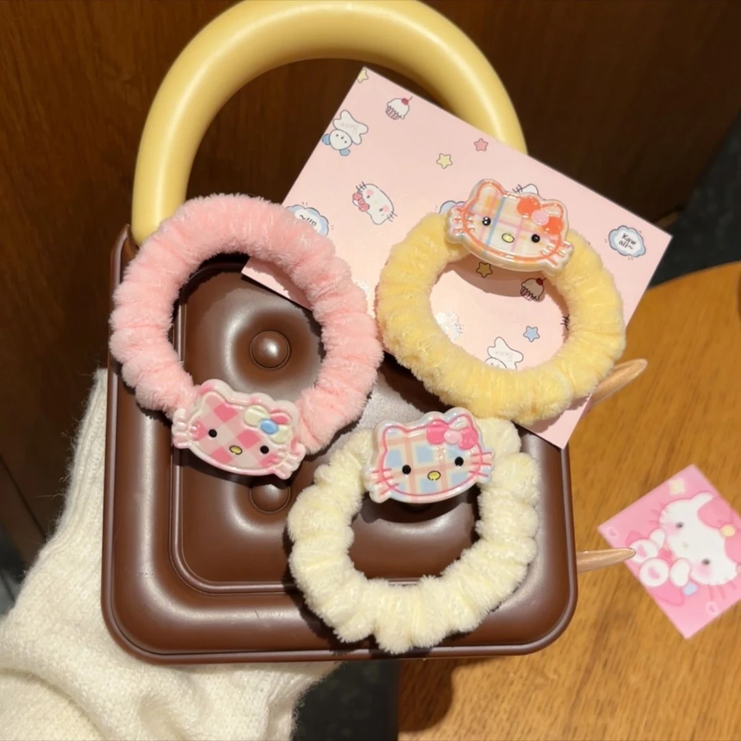 奶油甜妹风可爱卡通发圈高弹力皮筋扎发少女秋冬新款kt毛绒头绳