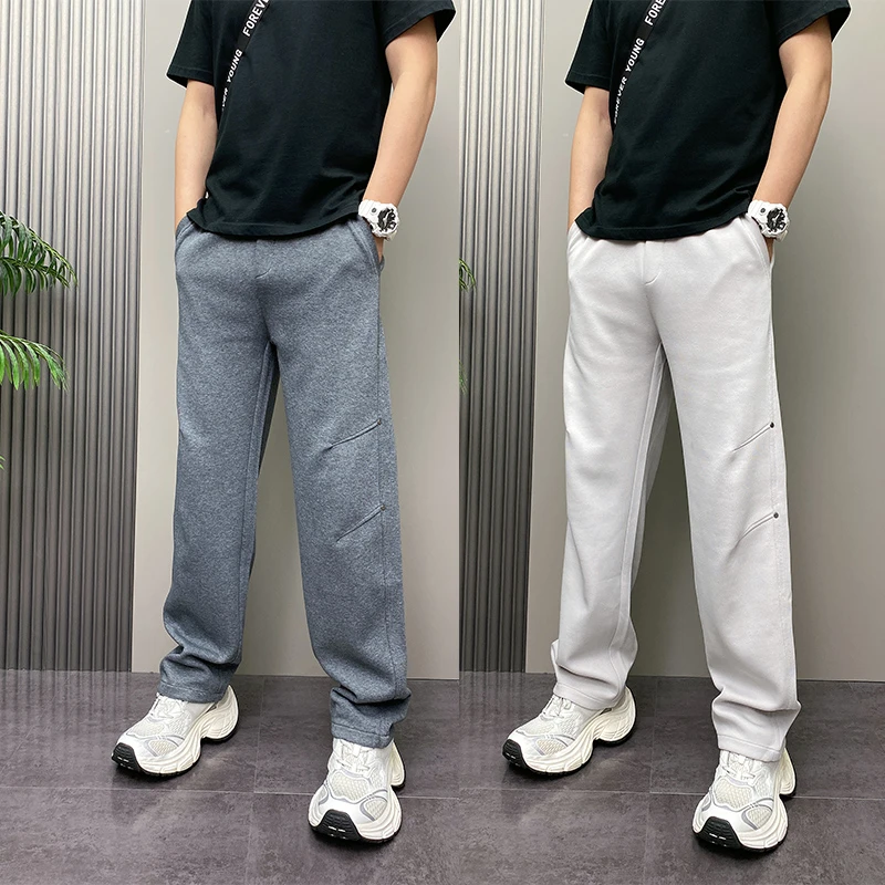 潮牌时尚铆钉直筒运动裤男2025秋冬新款宽松休闲裤渐变百搭弯刀裤