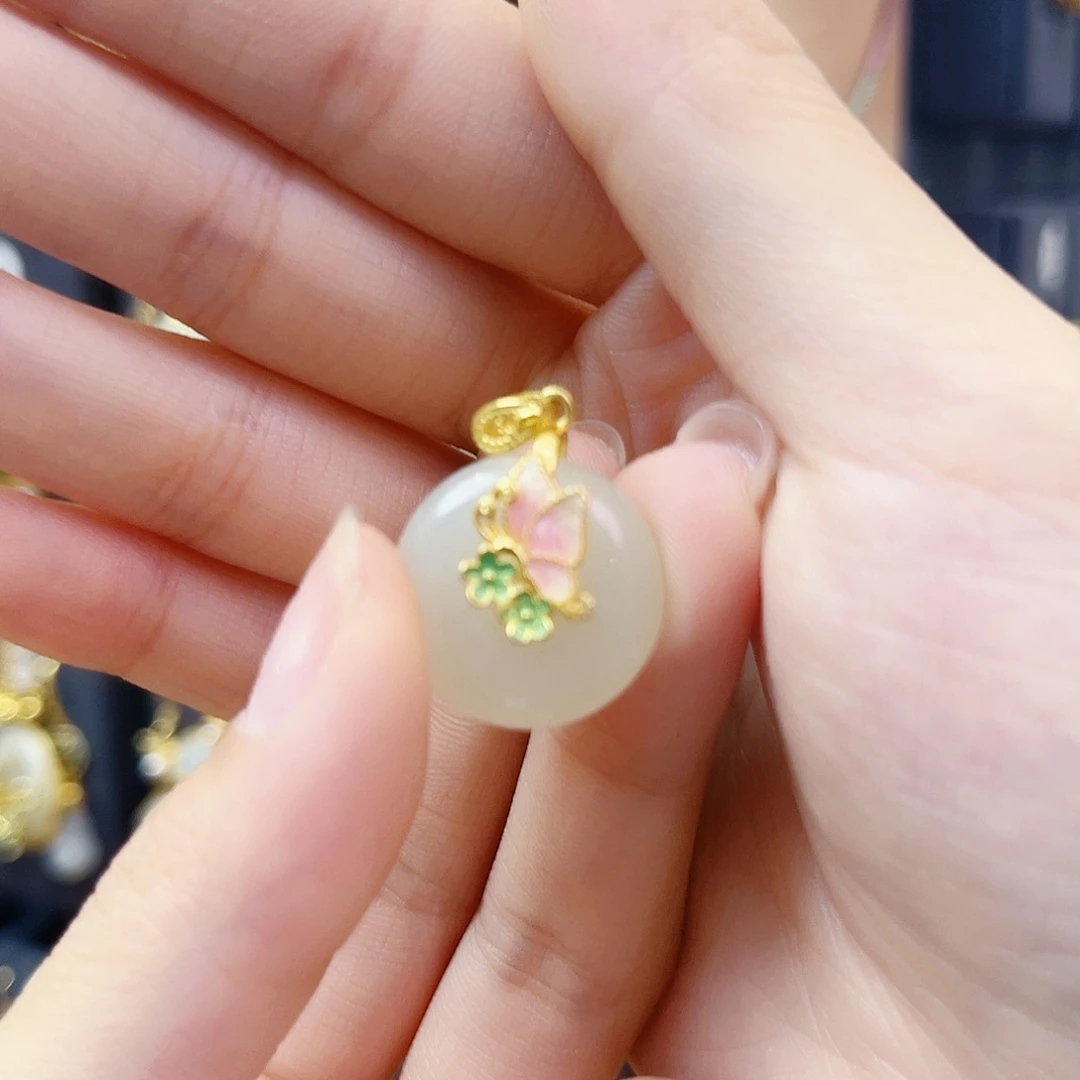 和田玉银S925镀金镶嵌颈饰