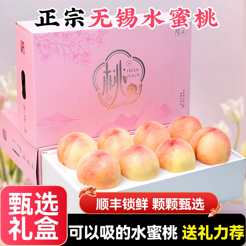 【6-7两8个礼盒装】湖景正宗无锡水蜜桃新鲜水果当季整箱白凤山