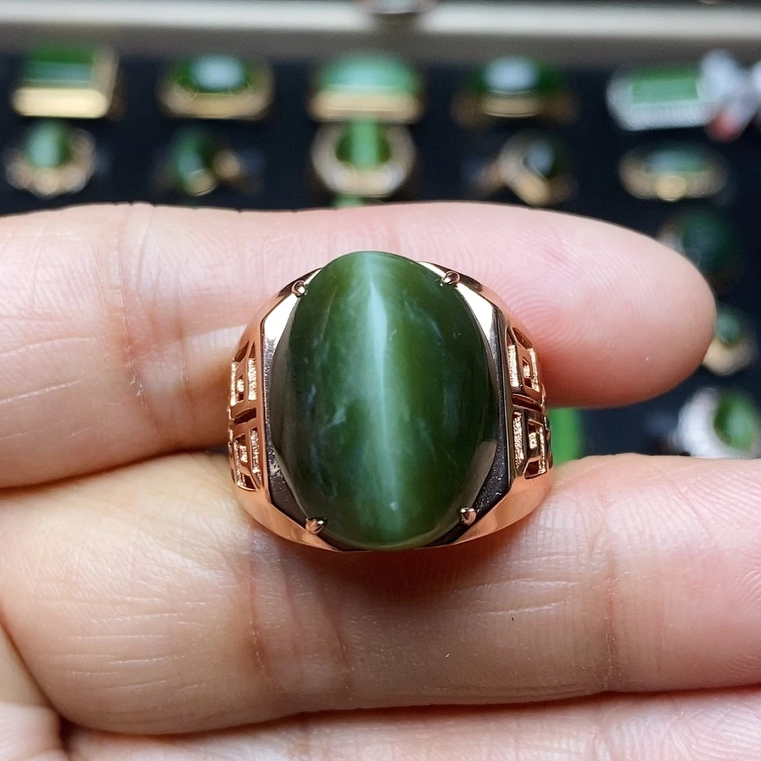和田玉（碧玉）戒指银S925镶嵌