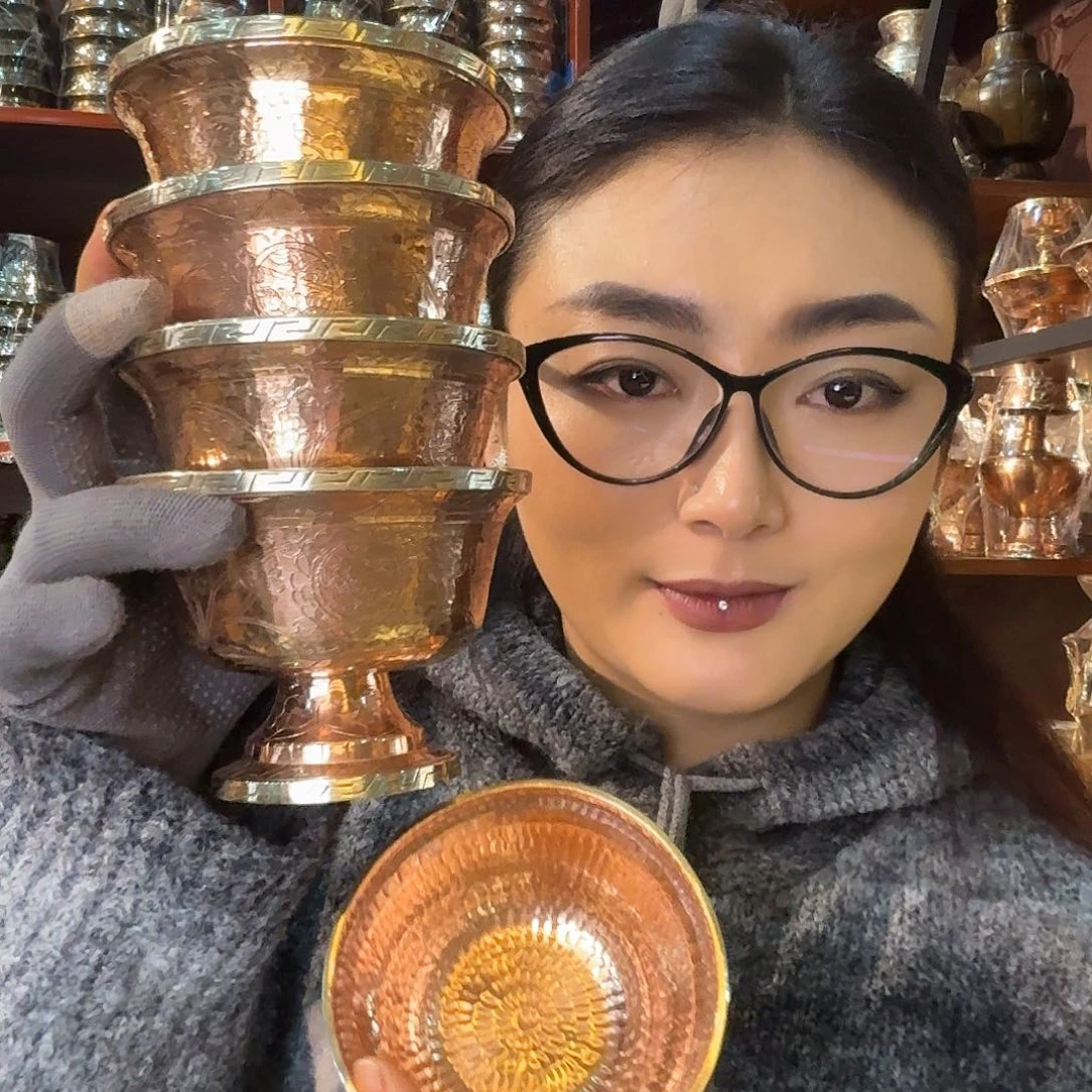 铜尼泊尔纯手工纯紫铜供水碗一套7个10cm