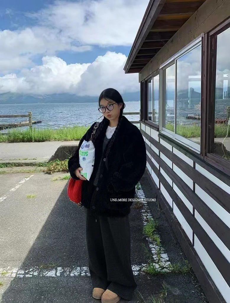 UND（8258#）韩系休闲抽绳直筒羊绒云朵裤【裤长95】