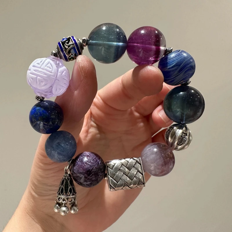 925银手链 S10822<秋梦>多宝串珠编制三角珠珐琅镂空桶珠弹力手串