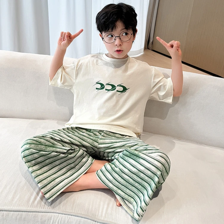 家居服套装休闲中大童男孩夏季儿童长裤夏天薄款睡衣短袖大码短裤