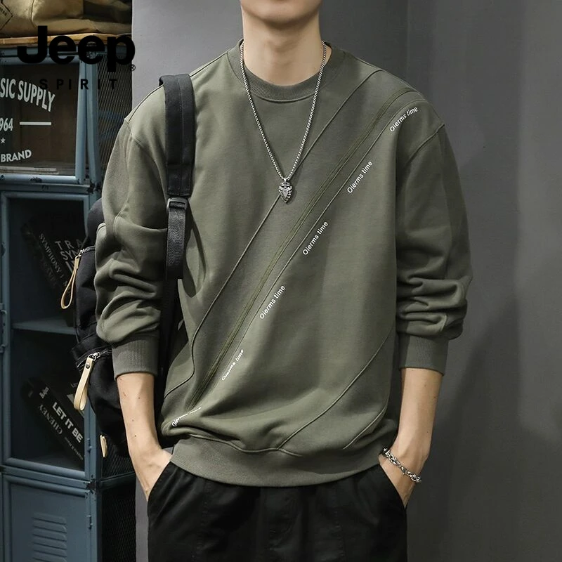JEEPSPIRIT吉普春季2025新款高端长袖男士卫衣宽松大码潮牌春秋