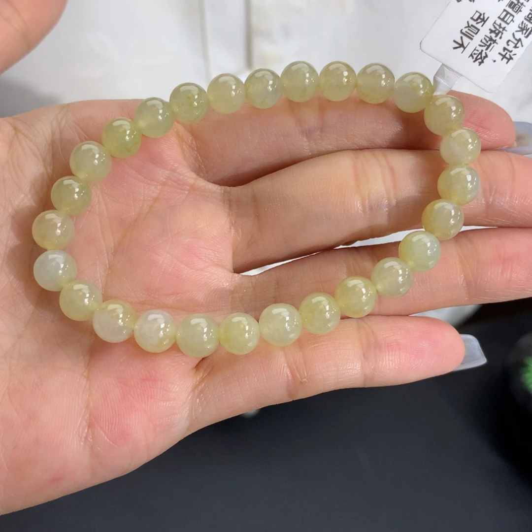 翡翠未镶嵌手串卡6.8胶润黄翡手串