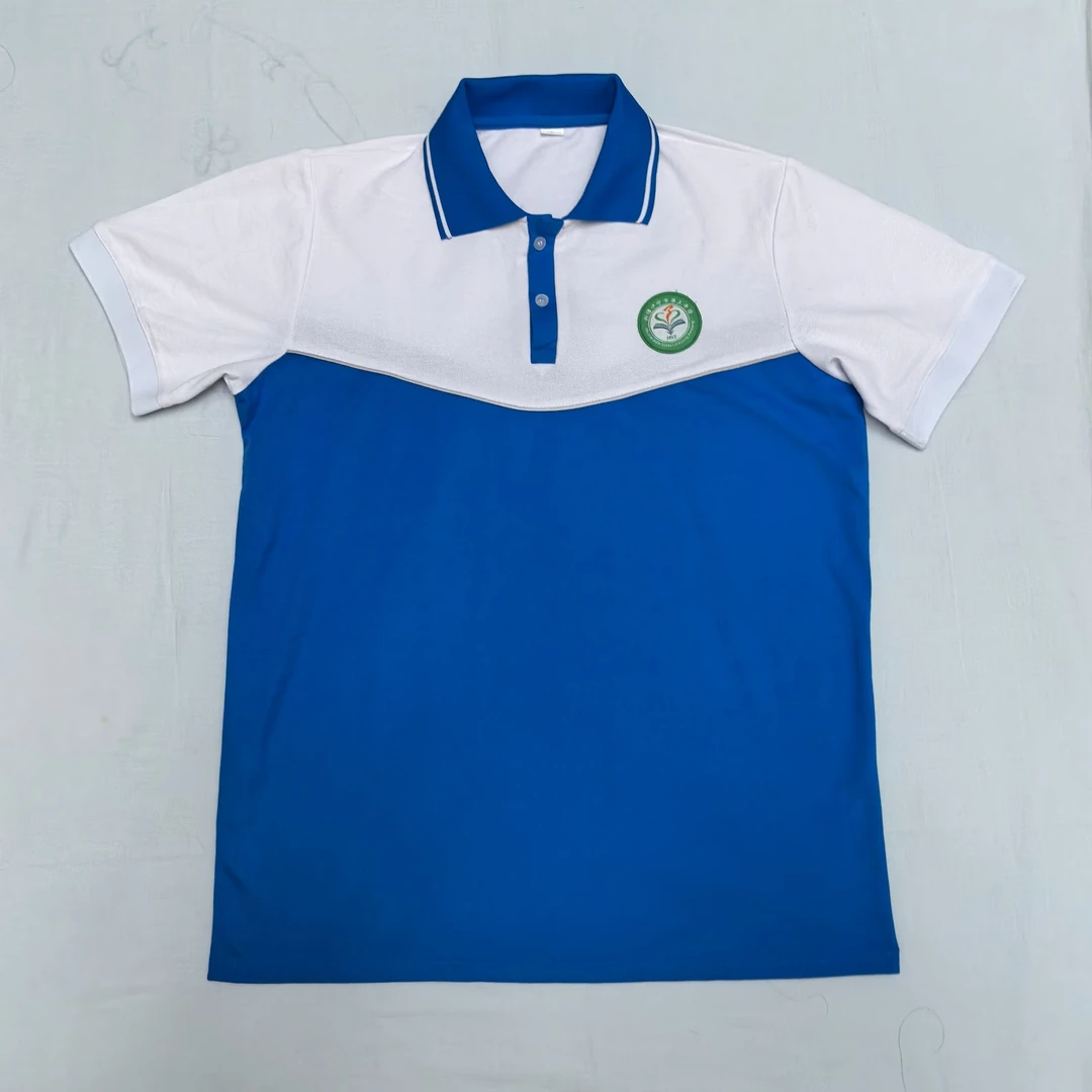 新疆包邮三中高二款夏季白色T恤蓝色校服透气宽松时尚学院风翻领