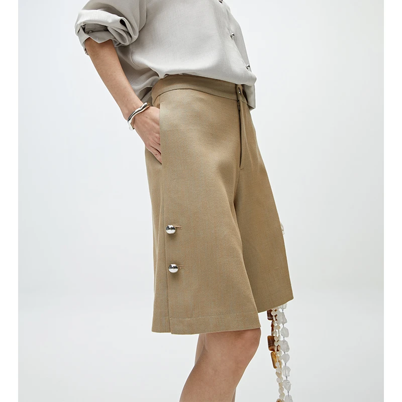 INFFTRU2025年新款重磅侧扣设计感阔腿五分裤女短裤