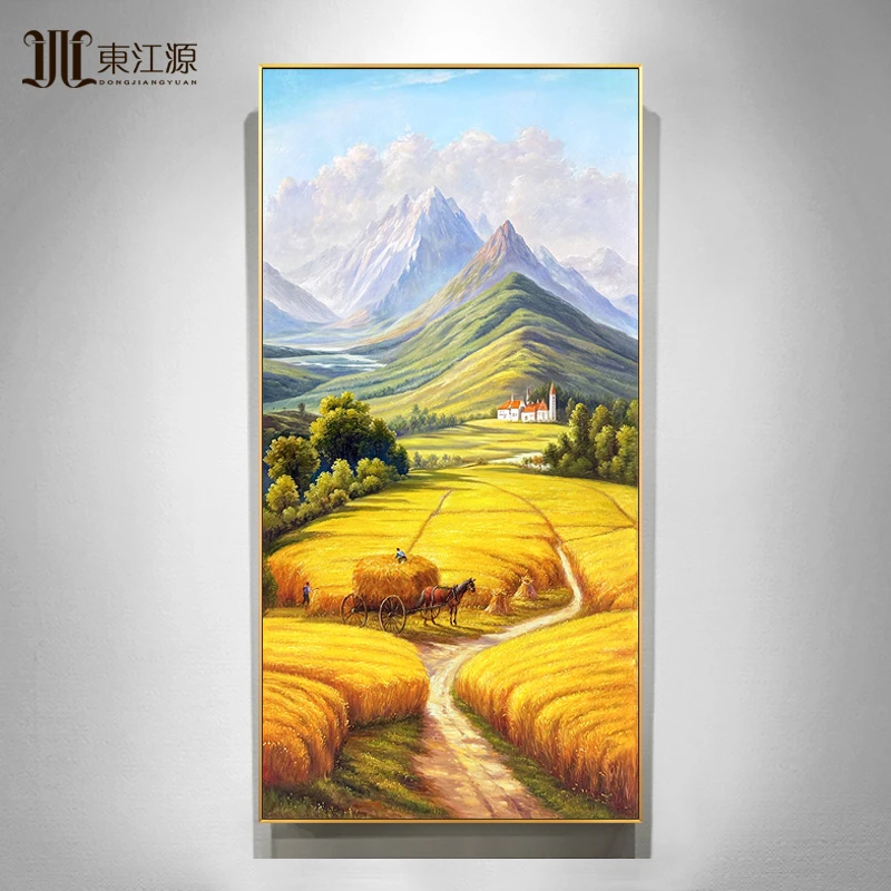 Djy手绘油画玄关装饰画现代轻奢美式欧式挂画风景画麦田丰收