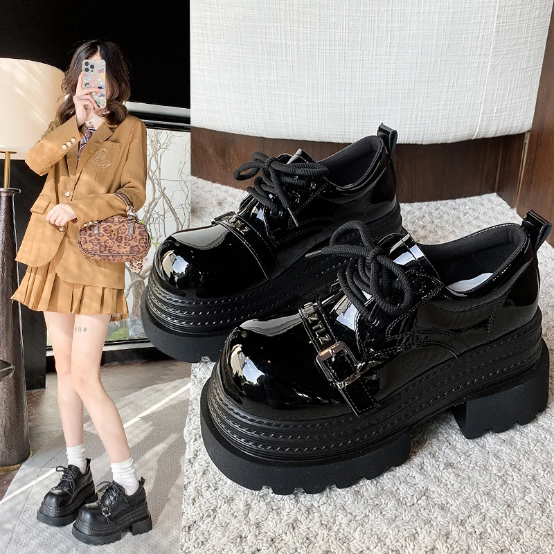 真皮乐福鞋女2025春季新款英伦风小皮鞋8cm厚底增高不累脚豆豆鞋