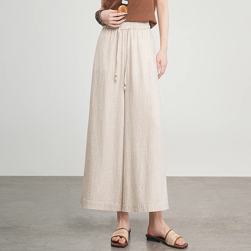 高级感天丝亚麻阔腿裤女夏季2025新款高腰垂感宽松小个子九分裤子