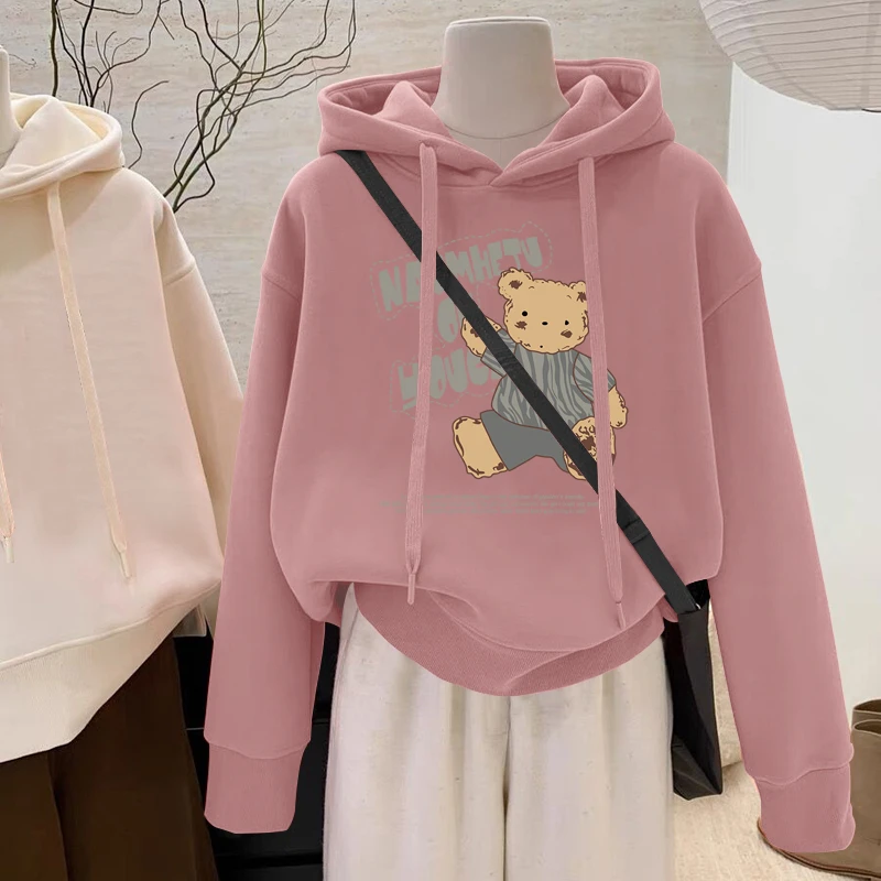 设计感小众秋冬新款2025加绒加厚套头连帽卫衣女短款宽松韩版外套