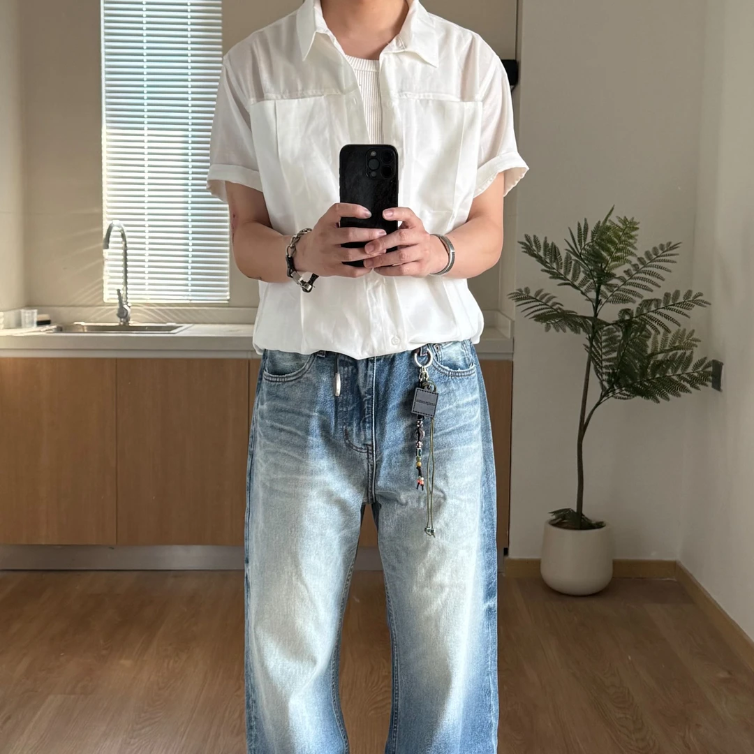 EXVOIDE 25SS"天丝亚麻衬衫"温莎领大贴袋压褶捏褶设计