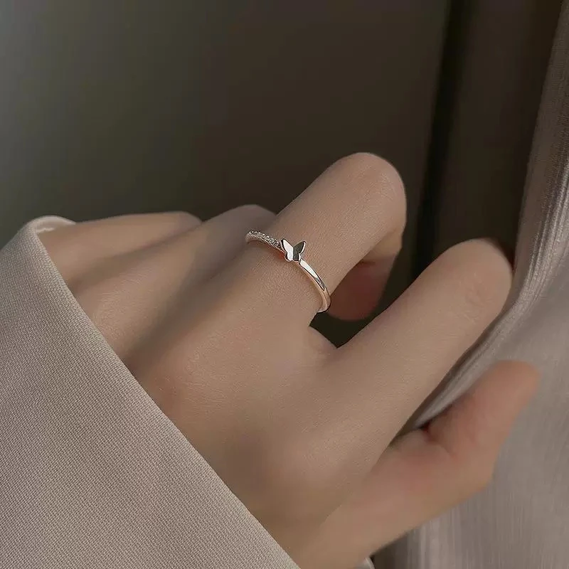 铜合金戒指 小众ins冷淡风蝴蝶戒指女气质甜美开口可调节食指E766