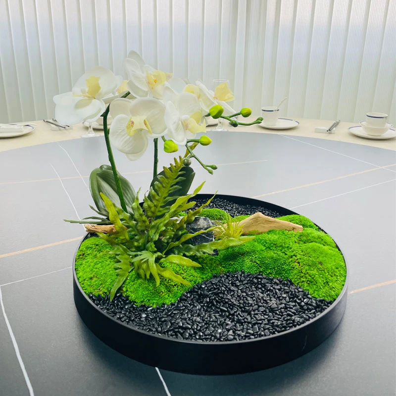 酒店大圆桌转盘中间装饰花餐桌花摆花高档轻奢创意茶桌花茶几摆件
