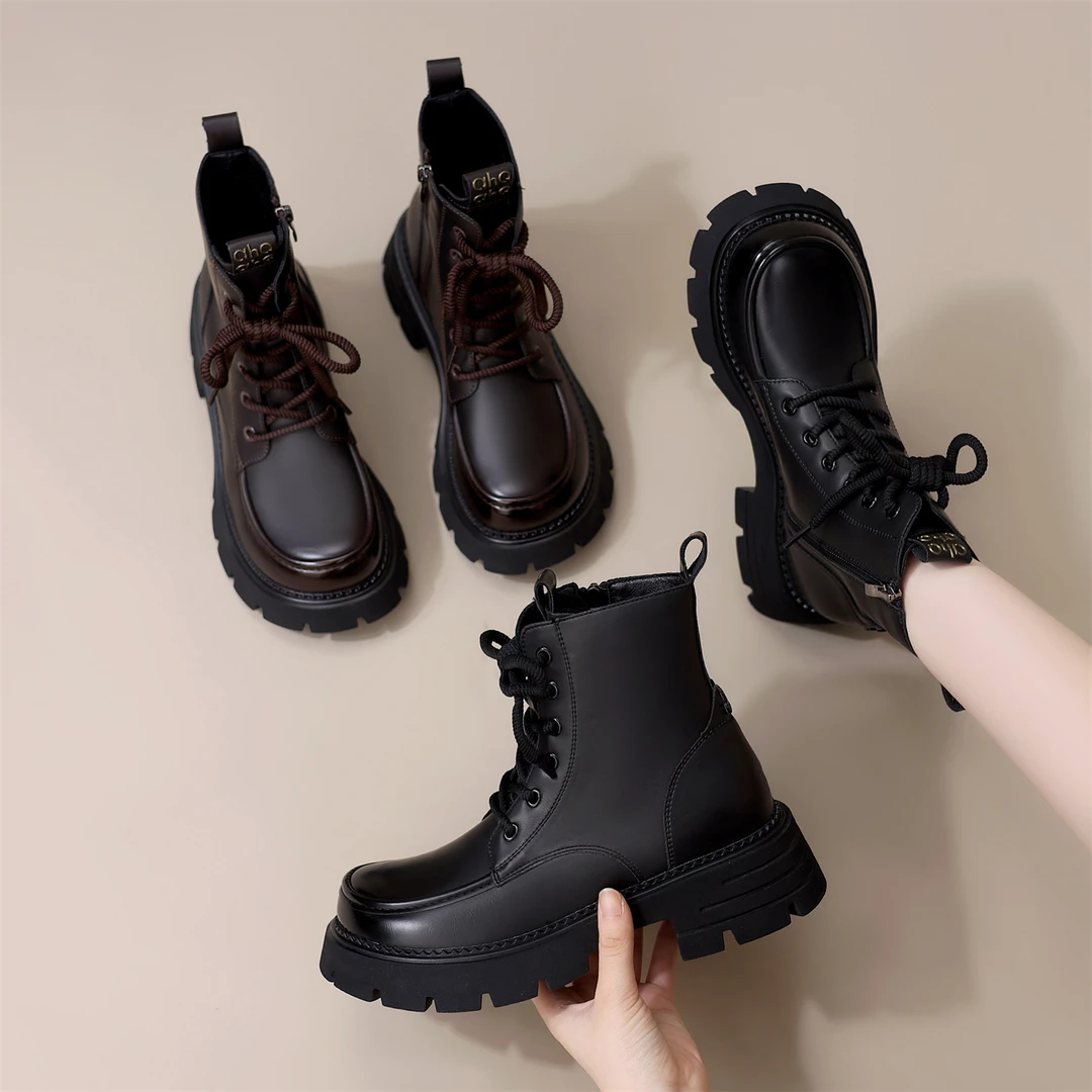 高级感秋冬英伦马丁靴女2025短款厚底皮靴厚底英伦风冬季保暖女靴