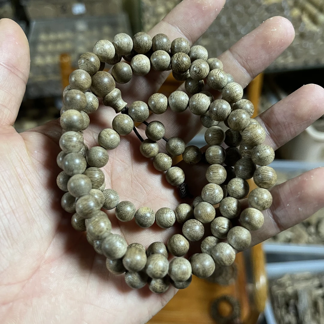 【黄油格沉香】天然野高结油老料子8.0mm圆珠