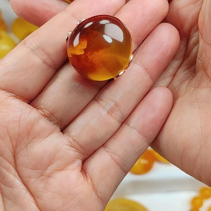 蜜蜡戒指银S925镀金镶嵌