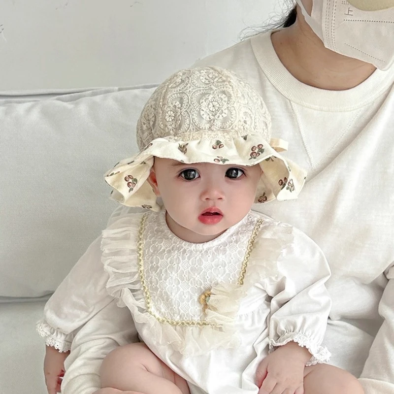婴儿帽子春秋新款可爱洋气渔夫公主帽女宝宝小月龄防风可调节盆帽