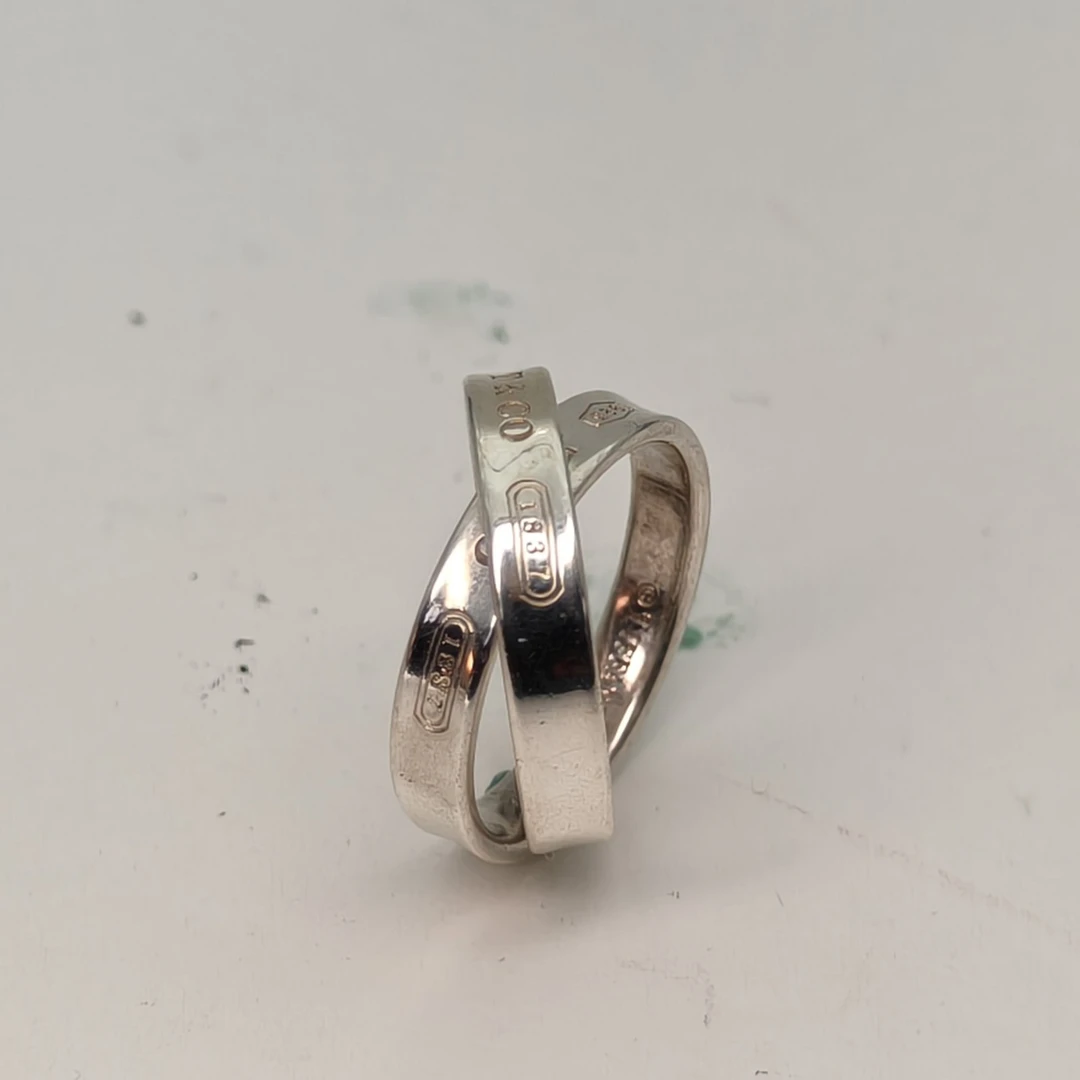 95新 Tiffany & Co./蒂芙尼 小花Jerry活动 AG925 银 双环 戒指