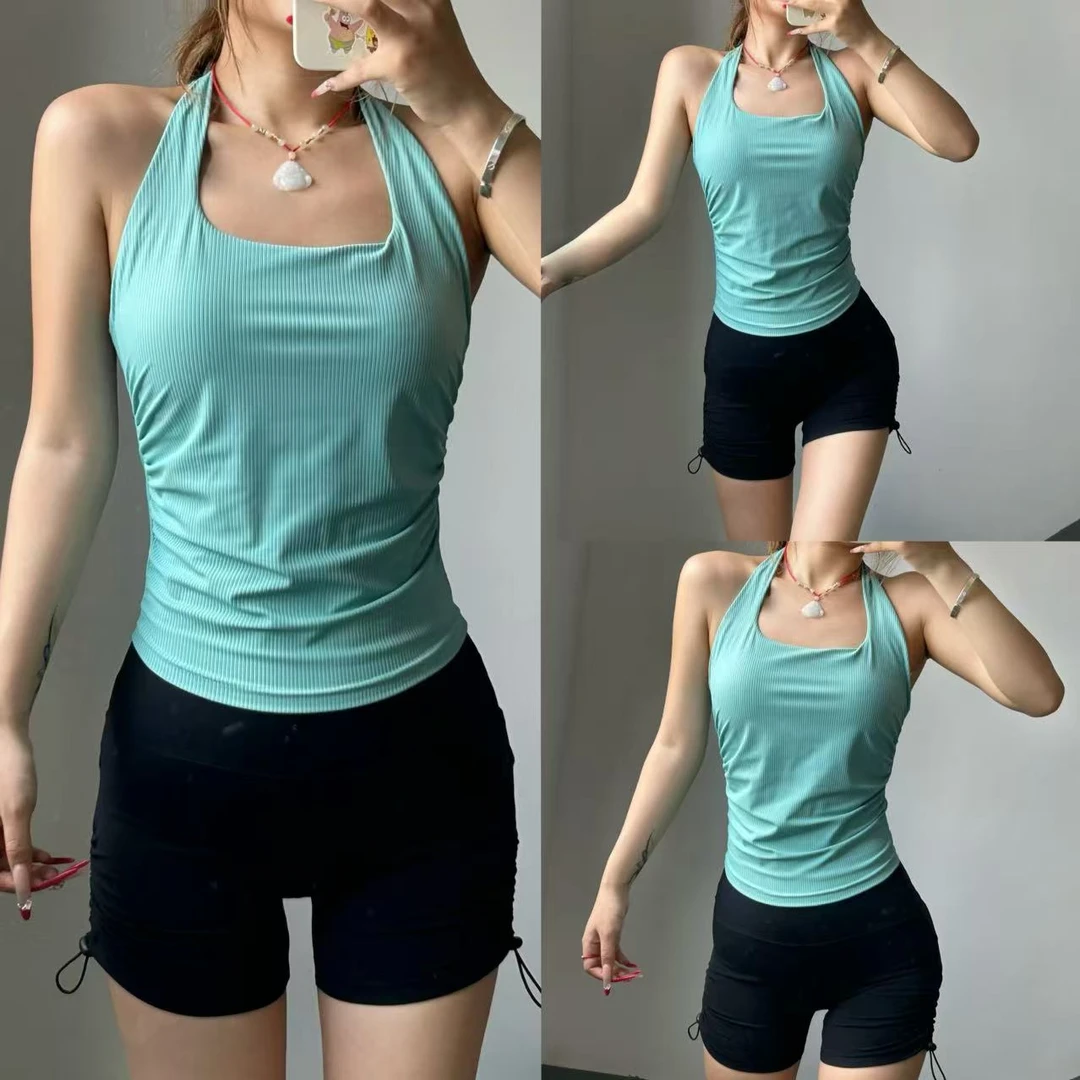 小吊带挂脖背心女聚拢美背运动内衣一体式内搭带胸垫瑜伽服上衣