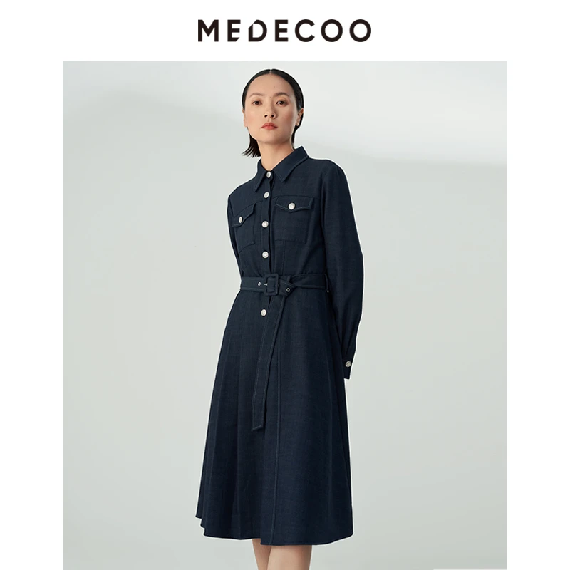 墨蒂珂冬季新工风牛仔长袖衬衫连衣裙MHD90404