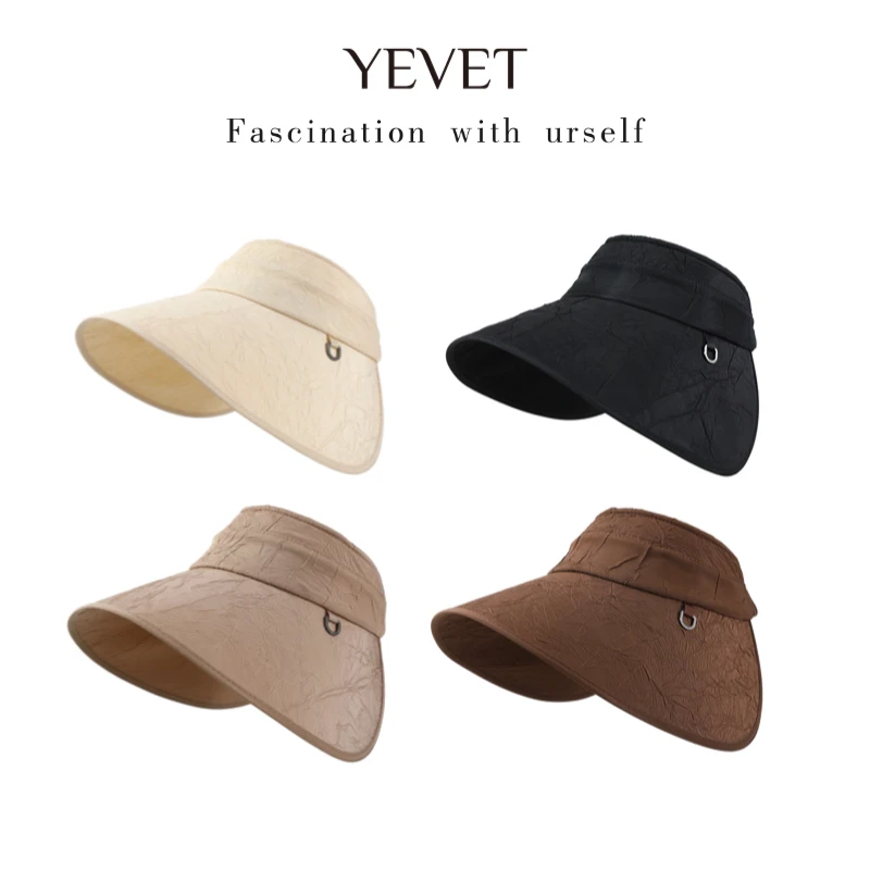 YEVET夏季空顶遮阳防晒大帽檐褶皱显脸小太阳帽