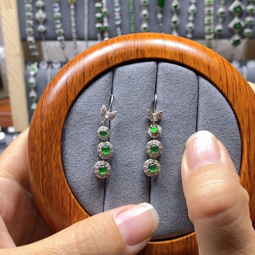 翡翠颈饰银S925镶嵌张*蓉翡翠耳钉