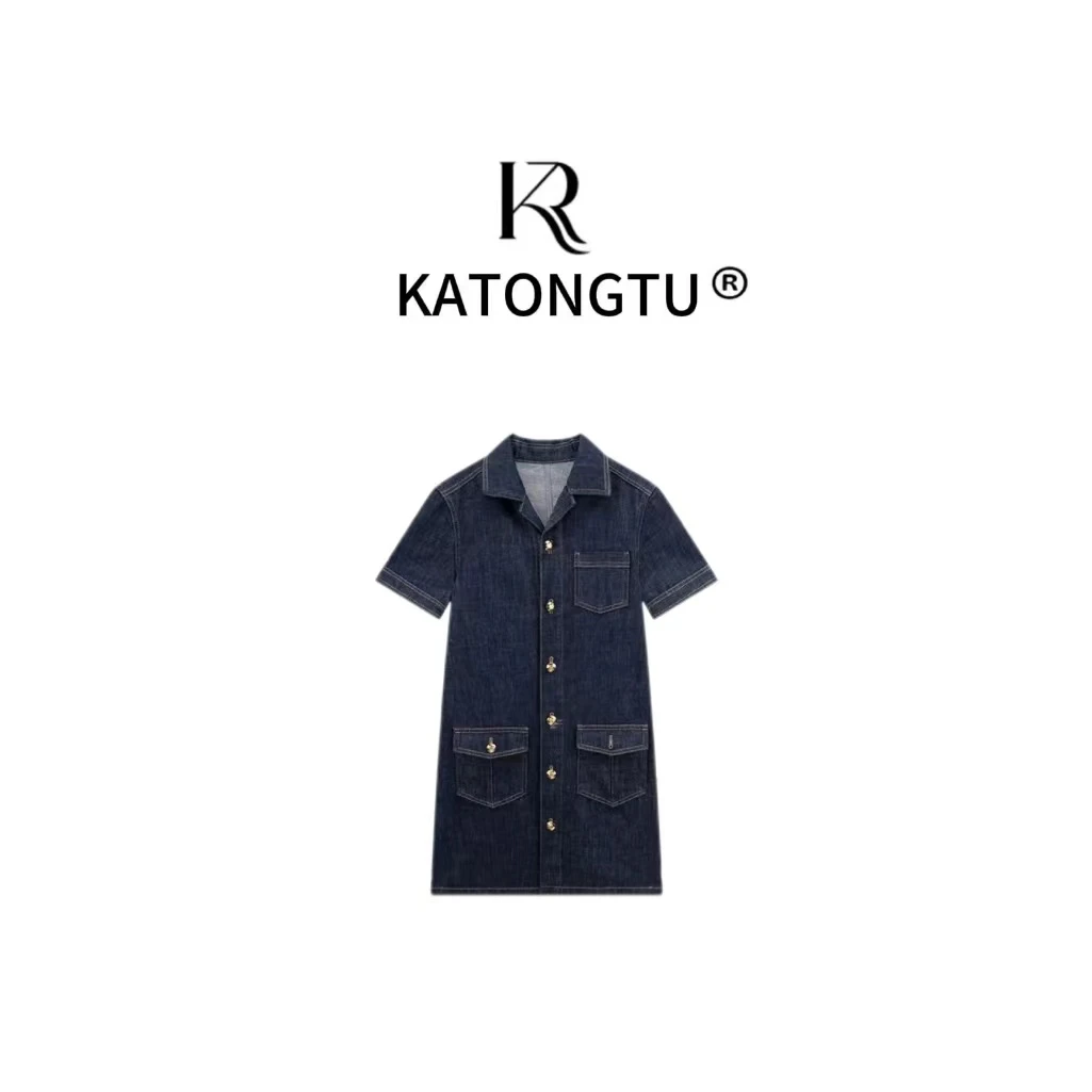 KATONGTU【南溪连衣裙】新款夏季薄款休闲单排扣连衣裙 YN1-62
