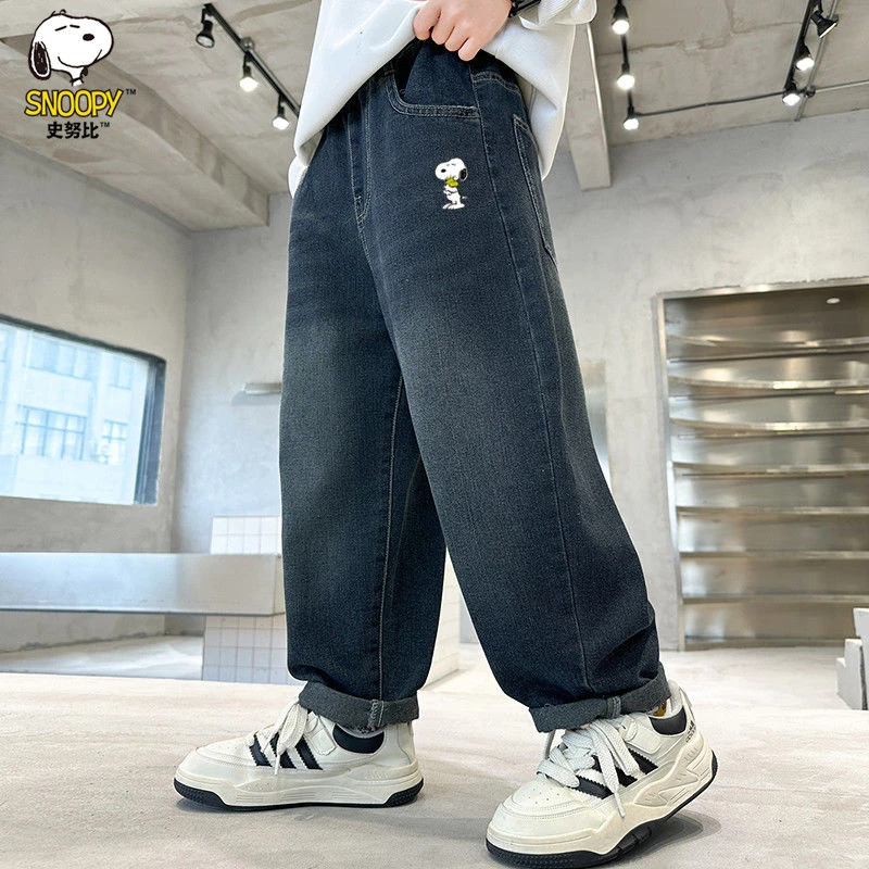 史努比男童牛仔裤秋冬2025新款洋气中大童男孩休闲百搭潮流直筒裤
