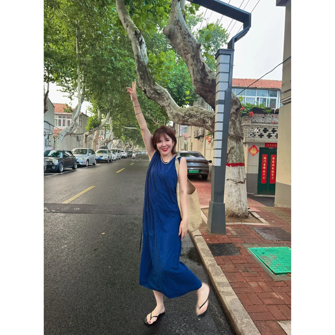 木子静−「海盐水晶」夏季甜美韩系宽松百搭长短款棉绸连衣裙