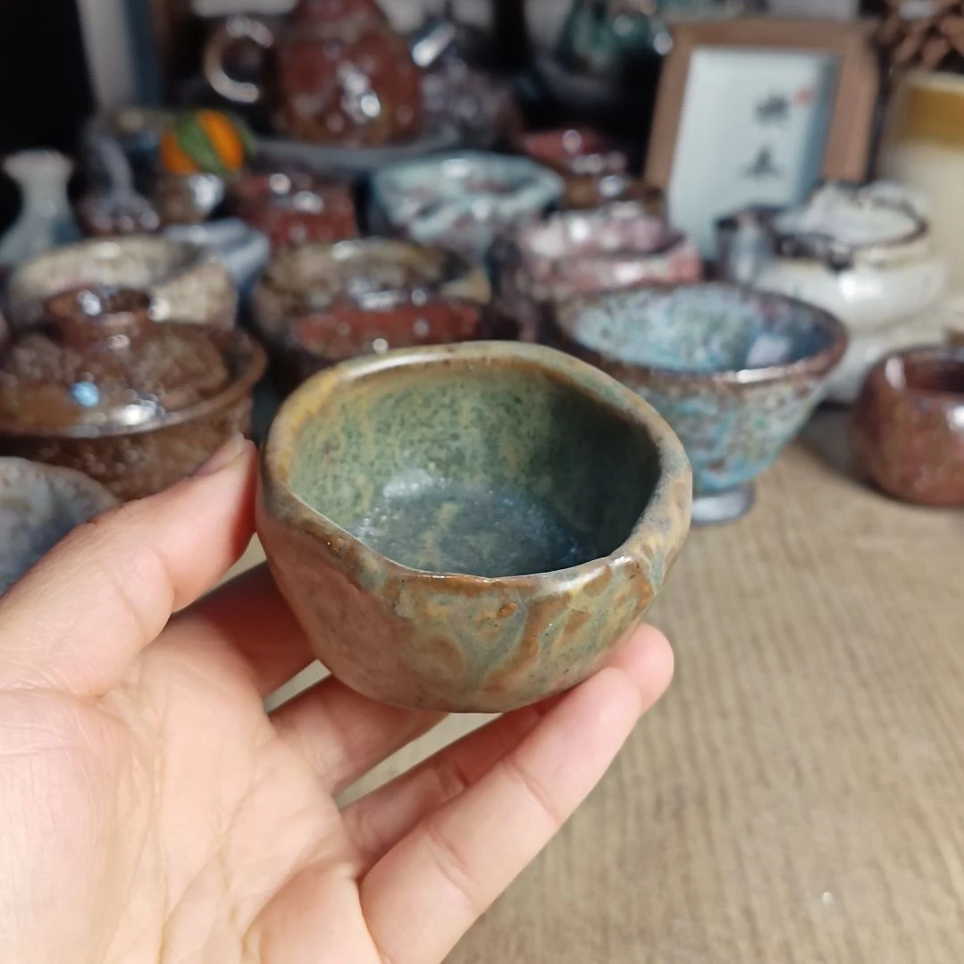 志野柴烧手捏主人杯