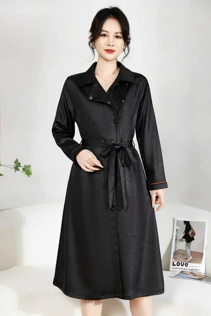 黑缎凝华——100真丝连衣裙女装显瘦气质时尚女士黑色中长款5106